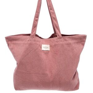 La Maille Sézane Tote Pink Corduroy Velvet Tote Bag